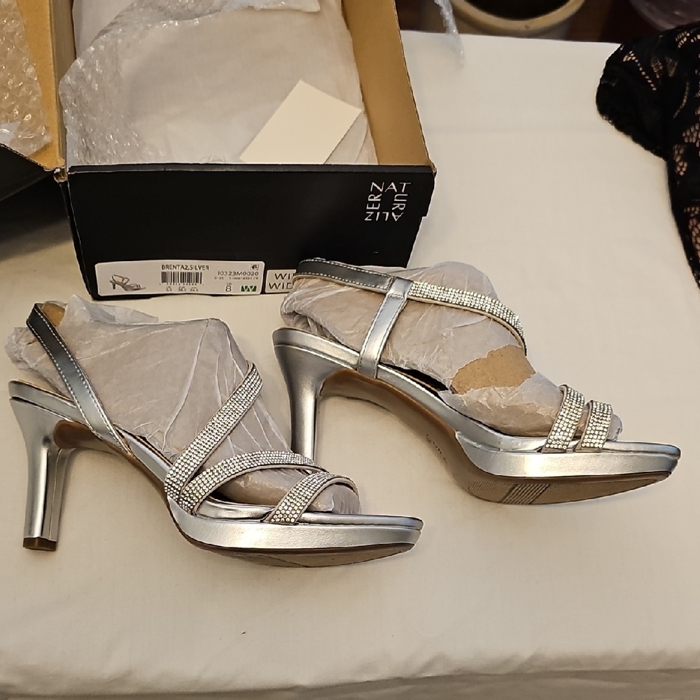 Naturalizer Silver Strappy Heels Wide Width - Picture 5 of 7